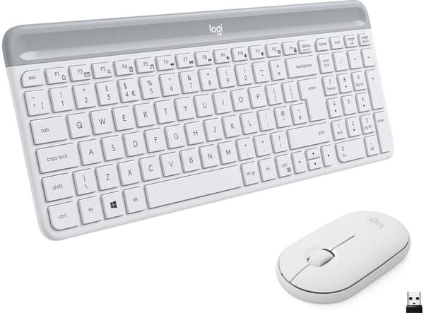 Logitech MK470 Slim - tastatur og mus, hvit