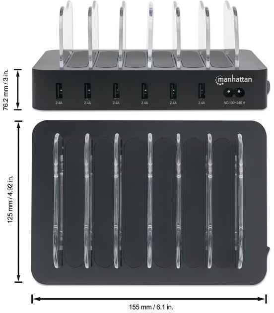 Manhattan 6-ports USB-ladestation til telefoner og tablets