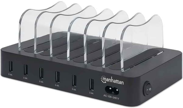 Manhattan 6-ports USB-ladestation til telefoner og tablets