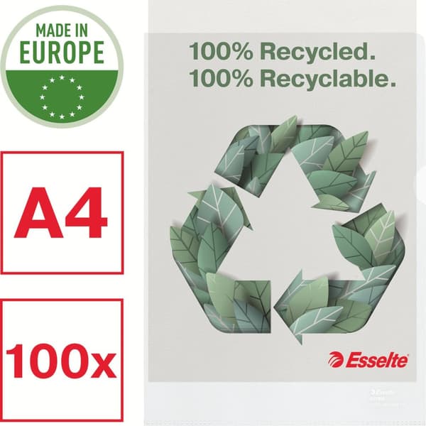 Esselte 100% Återvunnen - plastficka, A4, 100 mic