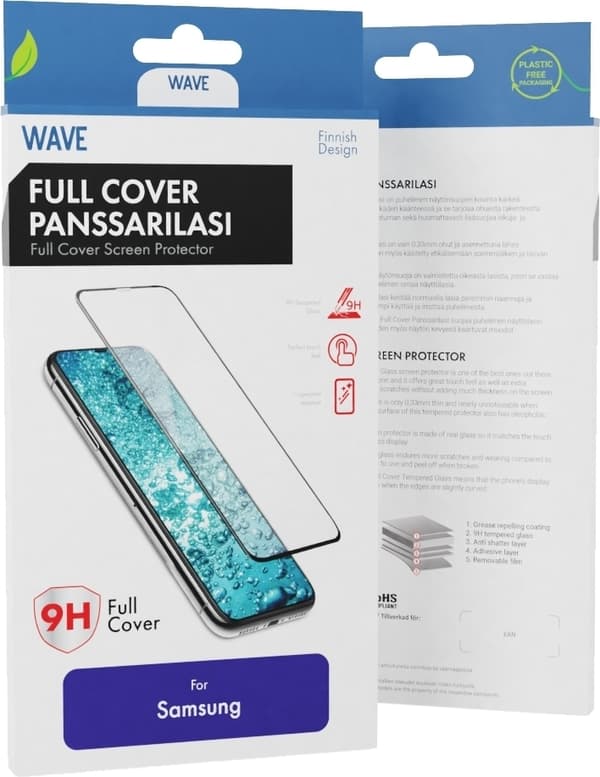 Wave Full Fit - hærdet glas, Samsung Galaxy A22 5G, sort