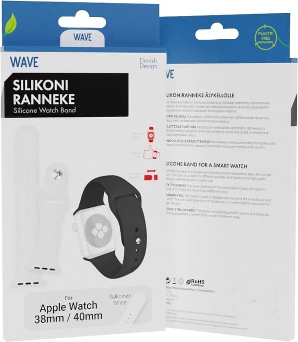 Wave silikone rem, Apple Watch 38/40/41/42 mm, hvid