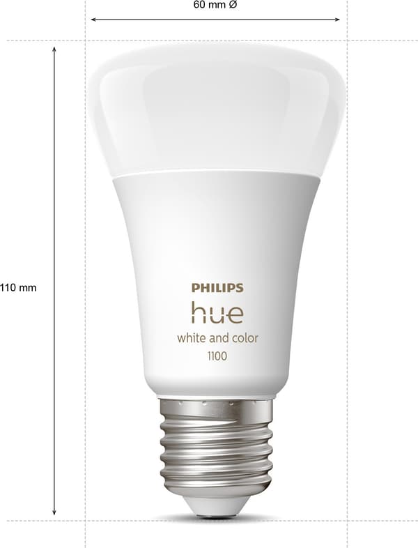 Philips Hue LED smart pære, hvid og farve stemning, E27, 1100 lm, 2-pak.