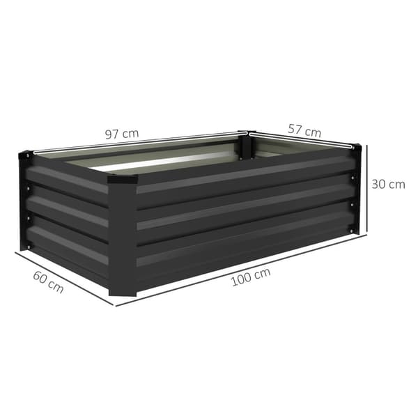 Høybed sett med 2, plantekasse, blomsterkasse, rustfri plantepotte, blomsterpotte til terrasse, balkong, galvanisert stål, mørkegrå, 100 x 60 x 30 cm
