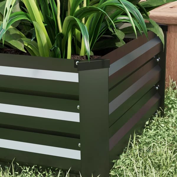 Høybed sett med 2, plantekasse, blomsterkasse, rustfri plantepotte, blomsterpotte til terrasse, balkong, galvanisert stål, mørkegrå, 100 x 60 x 30 cm