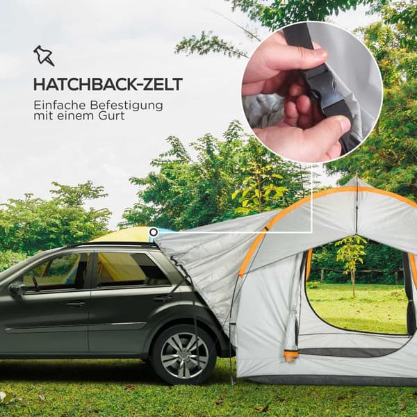 Bagtelt bil kuppeltelt til 6 personer med 3 døre og vinduer, bagklaptelt til campingvogne og SUV'er lavet af polyester, lysegrå