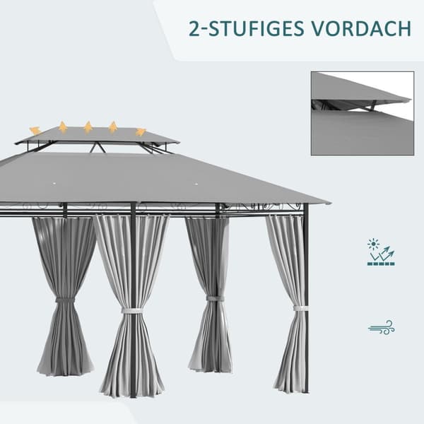 Paviljong 3x4m hagepaviljong med 6 sidepaneler, partytelt, telt med dobbelt tak, vanntett, mørkegrå for hage og arrangementer |