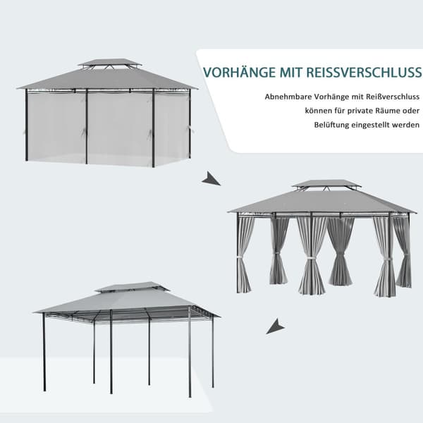 Paviljong 3x4m hagepaviljong med 6 sidepaneler, partytelt, telt med dobbelt tak, vanntett, mørkegrå for hage og arrangementer |