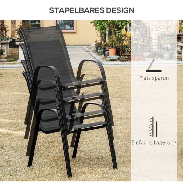 Sett med 2 Hagestoler Stablestoler med armlen Spisestoler Hage Metal Mesh Stoff Svart 70 x 54 x 90 cm |