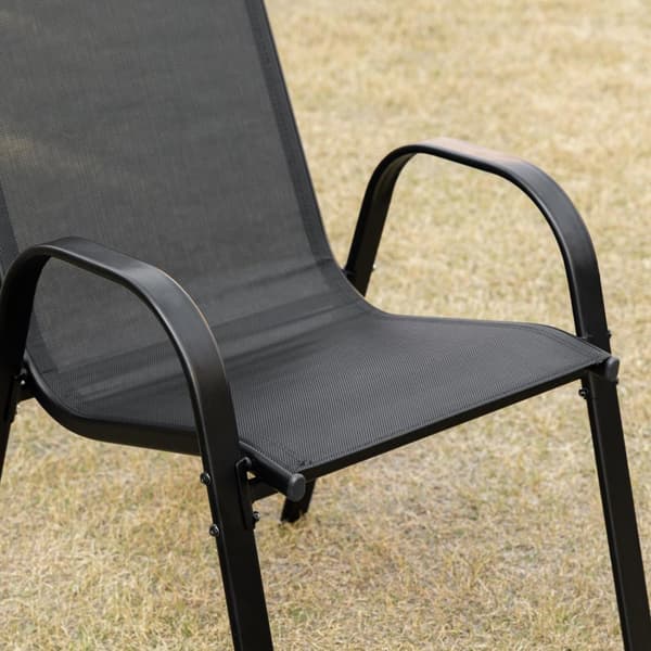 Sett med 2 Hagestoler Stablestoler med armlen Spisestoler Hage Metal Mesh Stoff Svart 70 x 54 x 90 cm |