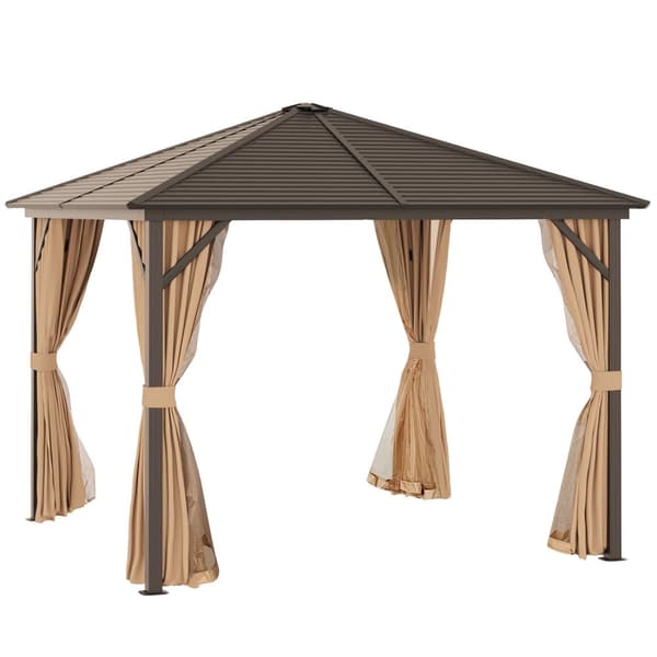 Havepavillon festtelt 4 x dobbelte sidevægge lanternekroge aluminium + polyester bronze + lysebrun ca. 3 x 3 x 2,5 m |
