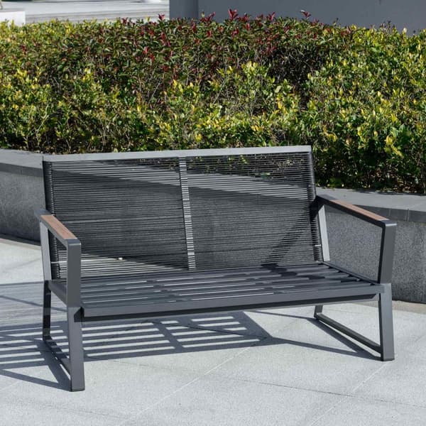 Hagemøbelsett for 4 personer, sofa med lenestol og sidebord, polyrattan & aluminium, grå, værbestandig & moderne |