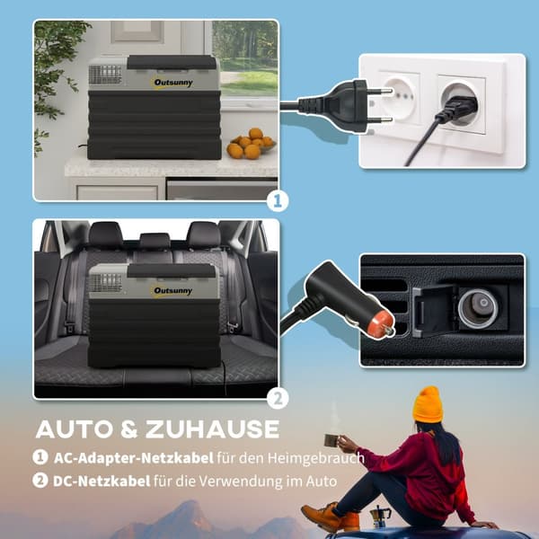 Kompressorkjøleboks 56L, bilkjøleboks 12/24V DC & 240V AC opp til -20°C, bærbar fryseboks med ECO/MAX-modus, minikjøleskap med teleskopstang, hjul, fo