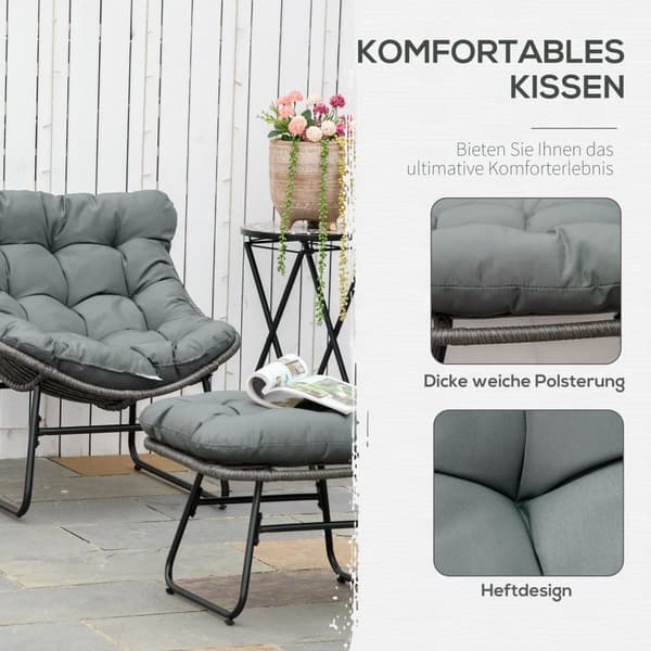 Rottingstol med fotskammel hagestol utendørs rottingstol med puter, stål & polyester, grå 69x76x70 cm for hage og terrasse |