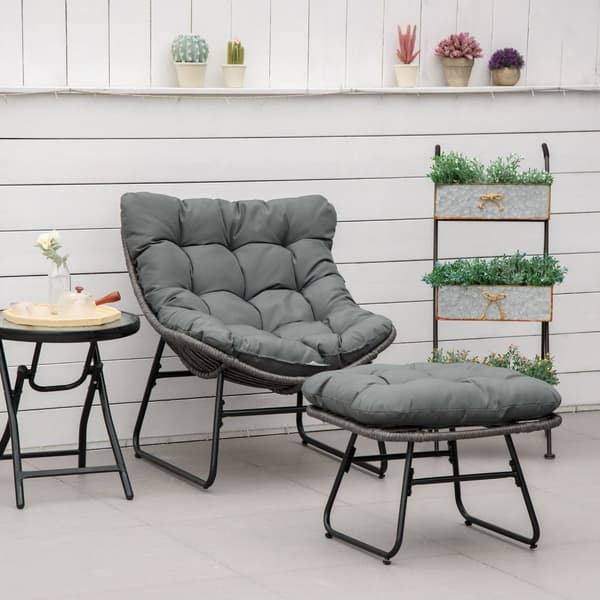 Rottingstol med fotskammel hagestol utendørs rottingstol med puter, stål & polyester, grå 69x76x70 cm for hage og terrasse |