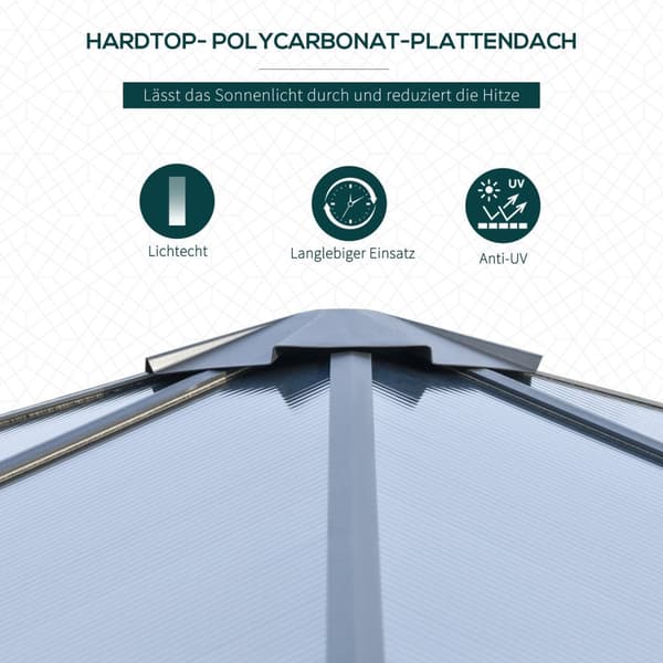 Luksus paviljong hage paviljong aluminium partytelt hagetelt med gjennomskinnelig PC tak brun + beige 300 x 360 x 265 cm |