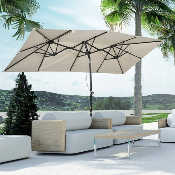 Parasoll, 150 x 295 cm hageparaply, dobbel parasoll med justerbar tiltvinkel, markedsparaply for uteplass, polyester, krem |