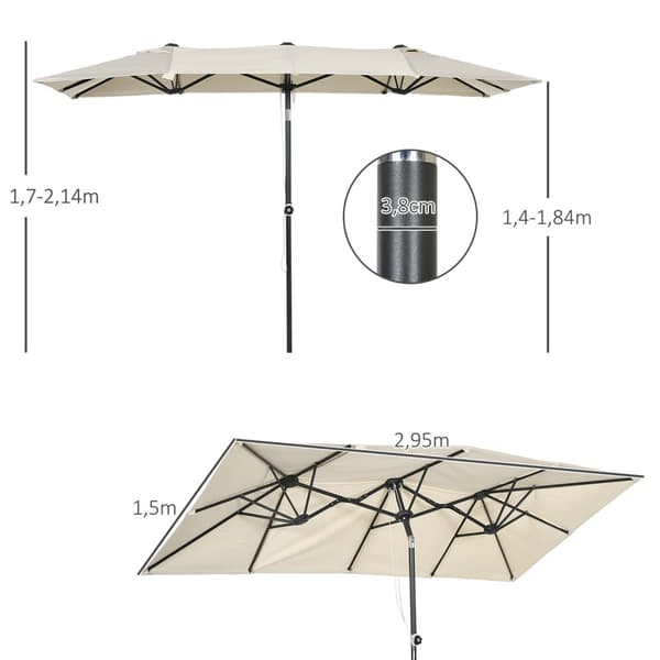 Parasoll, 150 x 295 cm hageparaply, dobbel parasoll med justerbar tiltvinkel, markedsparaply for uteplass, polyester, krem |