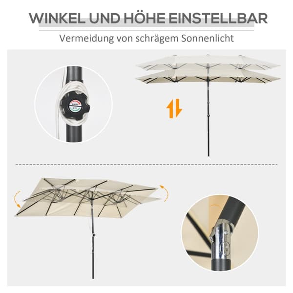 Parasoll, 150 x 295 cm hageparaply, dobbel parasoll med justerbar tiltvinkel, markedsparaply for uteplass, polyester, krem |
