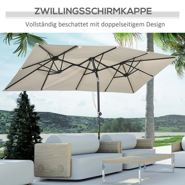 Parasoll, 150 x 295 cm hageparaply, dobbel parasoll med justerbar tiltvinkel, markedsparaply for uteplass, polyester, krem |