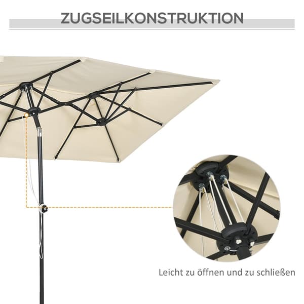 Parasoll, 150 x 295 cm hageparaply, dobbel parasoll med justerbar tiltvinkel, markedsparaply for uteplass, polyester, krem |