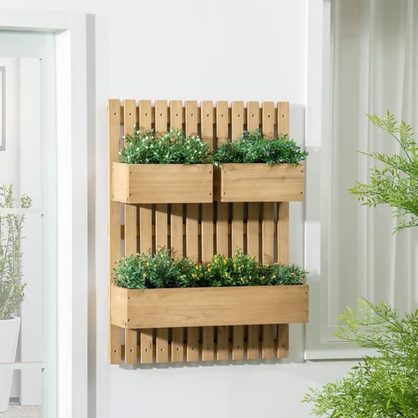 Blomlåda med spaljé, flyttbar högbädd av massivt trä, 60 x 16 x 80 cm, idealisk för terrasser och balkonger, naturlig färg |