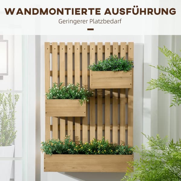 Blomlåda med spaljé, flyttbar högbädd av massivt trä, 60 x 16 x 80 cm, idealisk för terrasser och balkonger, naturlig färg |
