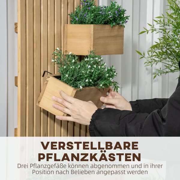 Blomlåda med spaljé, flyttbar högbädd av massivt trä, 60 x 16 x 80 cm, idealisk för terrasser och balkonger, naturlig färg |