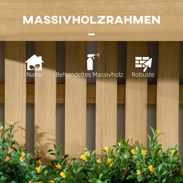 Blomlåda med spaljé, flyttbar högbädd av massivt trä, 60 x 16 x 80 cm, idealisk för terrasser och balkonger, naturlig färg |