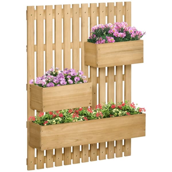 Blomlåda med spaljé, flyttbar högbädd av massivt trä, 60 x 16 x 80 cm, idealisk för terrasser och balkonger, naturlig färg |
