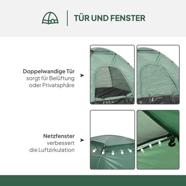 Kuppeltelt til 2 personer, letvægts, stabilt, vandtæt familietelt med dør- og vinduespakkepose, kroge, campingtelt med 2000 mm vandsøjletelt til campi