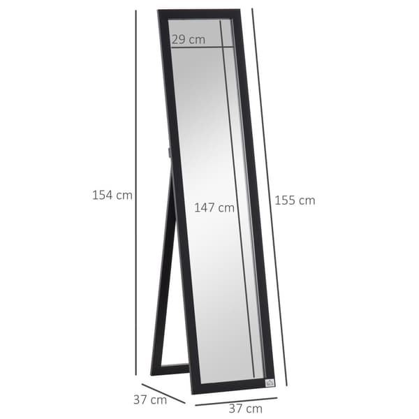 Full lengde speil, 154 x 37 cm Veggspeil med stativ, stående speil for stue, soverom, svart |