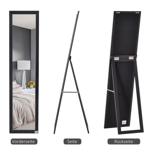 Full lengde speil, 154 x 37 cm Veggspeil med stativ, stående speil for stue, soverom, svart |