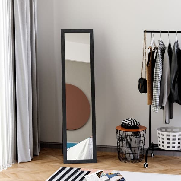 Full lengde speil, 154 x 37 cm Veggspeil med stativ, stående speil for stue, soverom, svart |