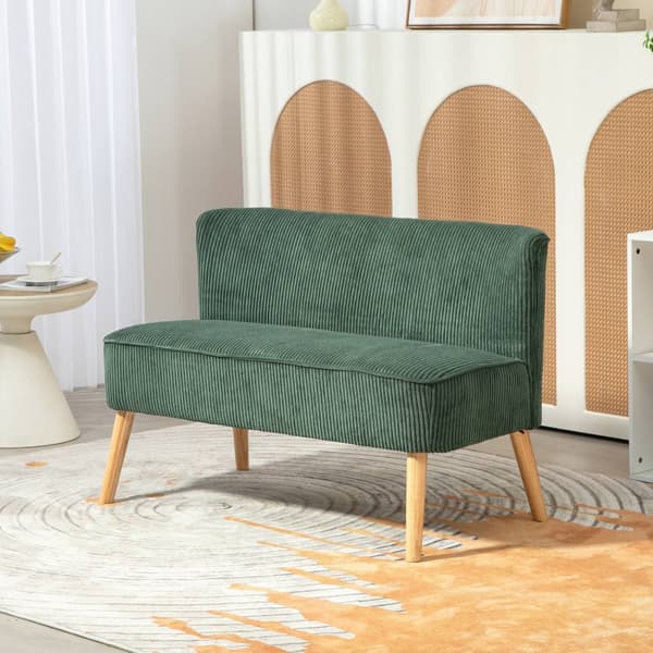 2-seters sofa, cordfløyelsofa, treben, polstret sofa, dobbelsofa for stue, soverom, 117 x 56,5 x 77 cm, Grønn |