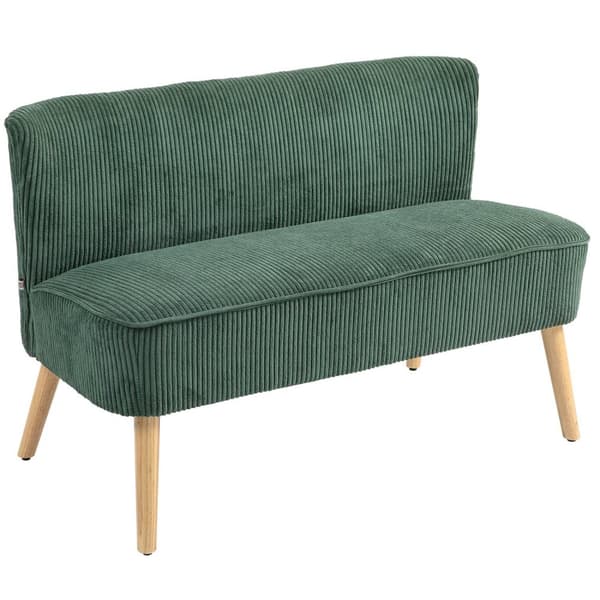 2-seters sofa, cordfløyelsofa, treben, polstret sofa, dobbelsofa for stue, soverom, 117 x 56,5 x 77 cm, Grønn |