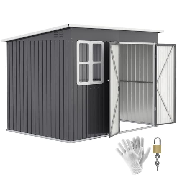Redskapsbod 4,13 m³, hageskur, 260 x 177 x 190 cm, redskapsbod med vindu, låsbar dør, sykkelgarasje, hageskap av stål, til bakgård, hage, mørkegrå |