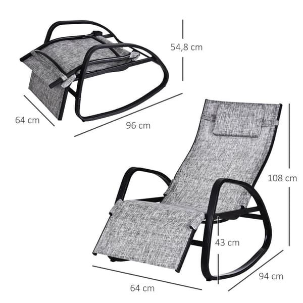 Gyngestol Justerbar ryglæn Fodstøtte Gyngestol med pude Haveseng Tekstlinje Grå 64 x 69 x 108 cm til Patio & Balkon |