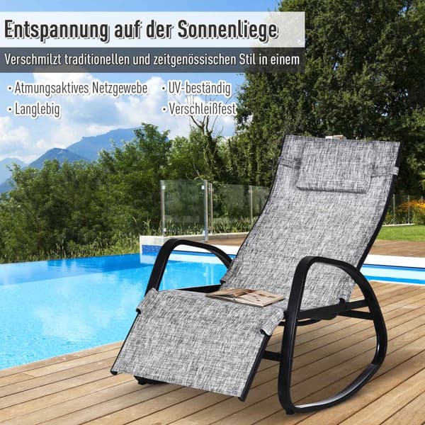 Gyngestol Justerbar ryglæn Fodstøtte Gyngestol med pude Haveseng Tekstlinje Grå 64 x 69 x 108 cm til Patio & Balkon |