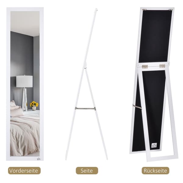 Full lengde speil, 154 x 37 cm Veggspeil med stativ, stående speil for stue, soverom, hvit |