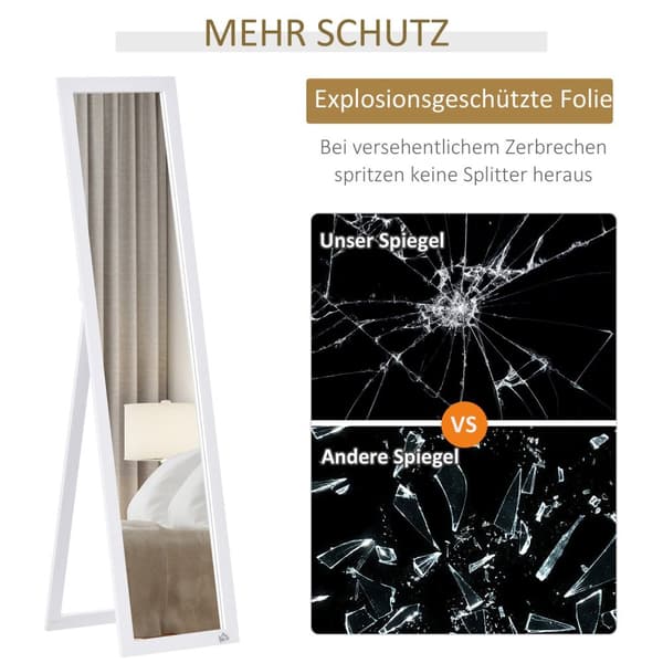 Full lengde speil, 154 x 37 cm Veggspeil med stativ, stående speil for stue, soverom, hvit |
