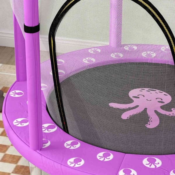 Barnetrampolin Ø140 cm, innendørs trampoline med sikkerhetsnett kantdekke gummitau, barn trampoline med dør med glidelås, skymønster, for barn 3-6 år