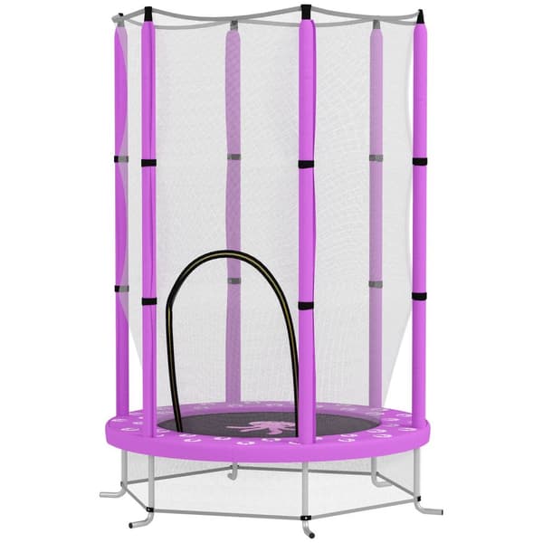 Barnetrampolin Ø140 cm, innendørs trampoline med sikkerhetsnett kantdekke gummitau, barn trampoline med dør med glidelås, skymønster, for barn 3-6 år