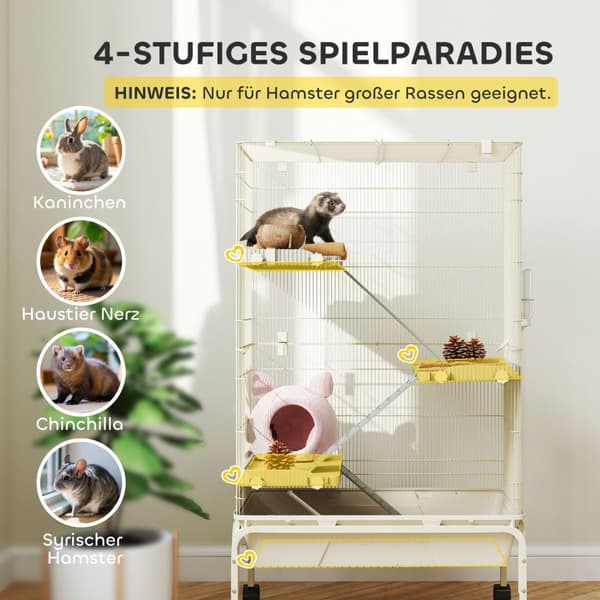 Smådyrsbur, gnaverbur, ilderbur med 3 ramper, musebur med udtrækkelig bakke, madskål, vandflaske, bur med tilbehør til chinchilla, egern, dværghamster