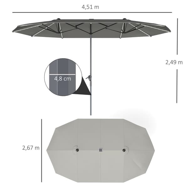Dobbel Parasoll med Solar LED-lys 451 x 267 cm Aluminium UV 50+ Parasoll med Håndsveiv Balkong Paraply Vindtett Market Paraply Solbeskyttelse for Stra