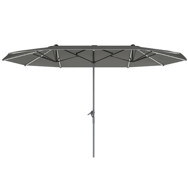 Dobbel Parasoll med Solar LED-lys 451 x 267 cm Aluminium UV 50+ Parasoll med Håndsveiv Balkong Paraply Vindtett Market Paraply Solbeskyttelse for Stra