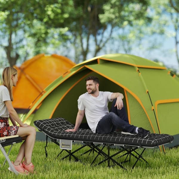 Sammenklappelig campingseng, feltseng med sidelomme, madras, skridsikker gæsteseng, kan holde op til 150 kg, udendørs Oxford, sort, 190 x 67 x 37 cm