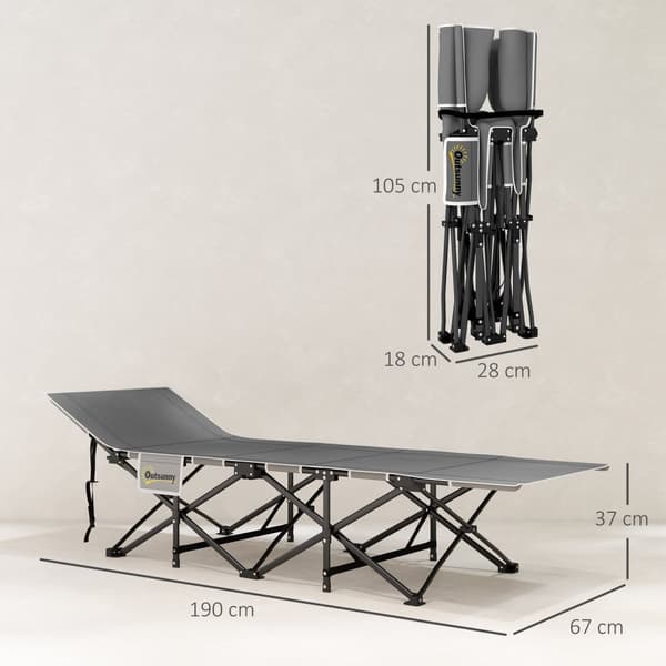 Sammenklappelig campingseng, feltseng med sidelomme, madras, skridsikker gæsteseng, kan holde op til 150 kg, udendørs Oxford, sort, 190 x 67 x 37 cm
