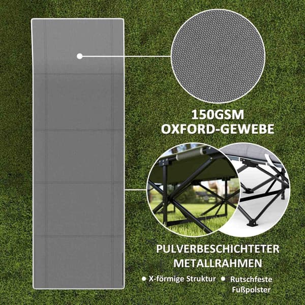 Sammenklappelig campingseng, feltseng med sidelomme, madras, skridsikker gæsteseng, kan holde op til 150 kg, udendørs Oxford, sort, 190 x 67 x 37 cm