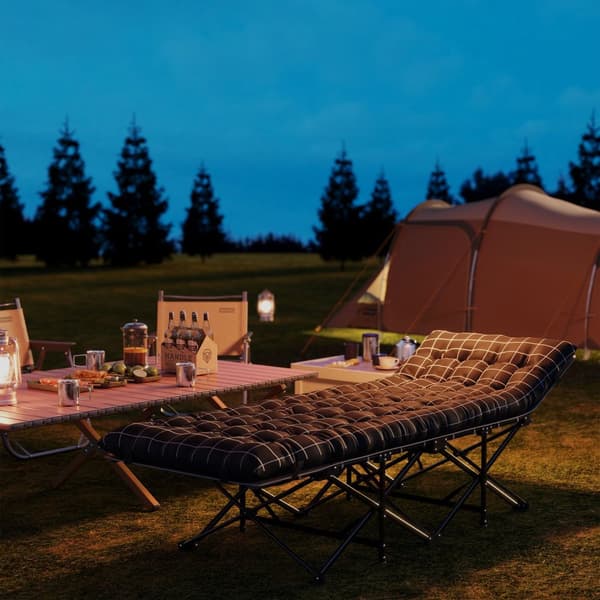 Sammenklappelig campingseng, feltseng med sidelomme, madras, skridsikker gæsteseng, kan holde op til 150 kg, udendørs Oxford, sort, 190 x 67 x 37 cm